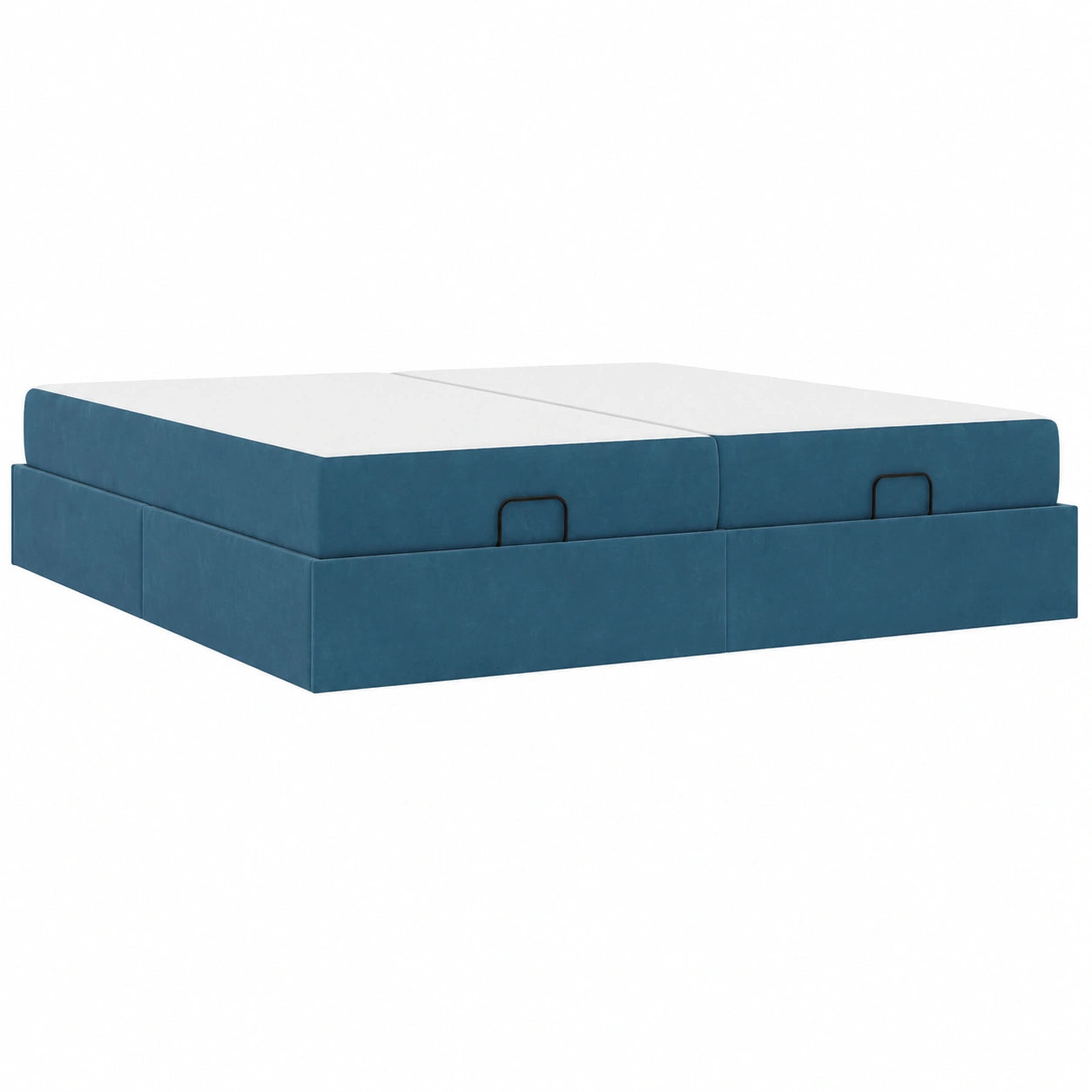 Letto Queen Size con Materasso, Velluto Blu, 200x200 cm, Contenitore, Cassetti e Rete a Doghe