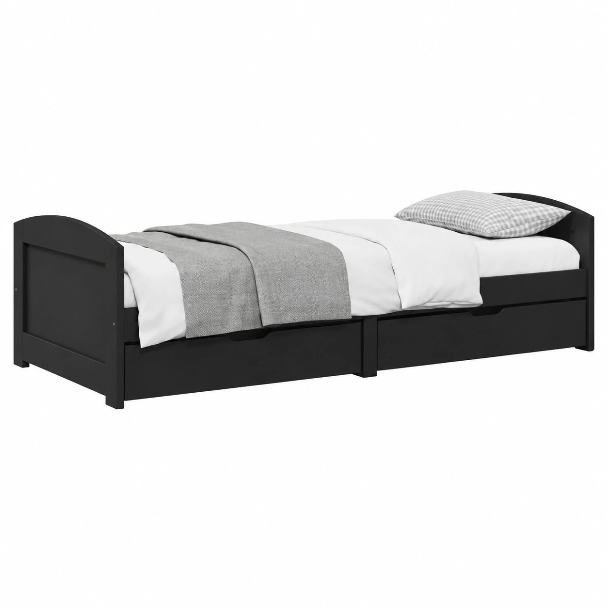 IKAYAA Divano Letto con Contenitore Nero 90x200 per Bambini, con Rete a Doghe e 2 Cassetti