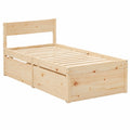 Letto Singolo in Legno Massello con Cassetti, 90x200 cm