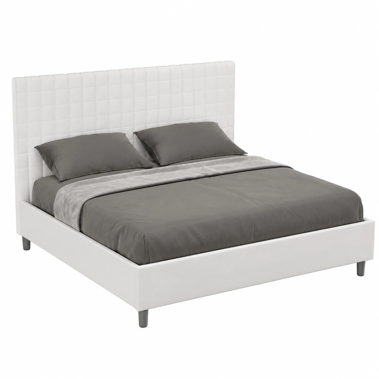 Letto matrimoniale con contenitore in similpelle bianca 150x190