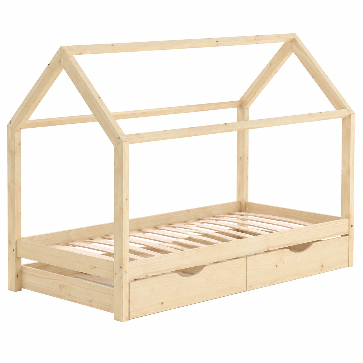 VitaliSpa Letto Singolo in Legno Massello 90x200 cm con Letto Estraibile e Protezione Anticaduta