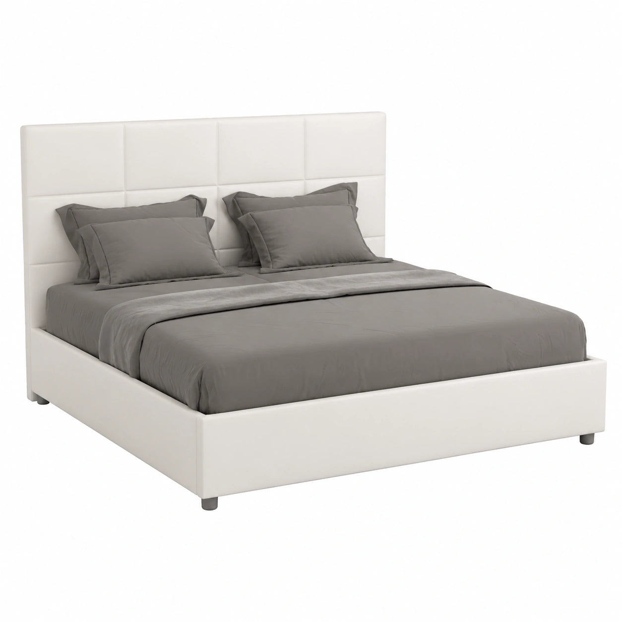 Letto matrimoniale imbottito in similpelle bianca 150x190 cm senza rete