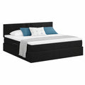 Letto queen size in velluto nero con contenitore, 160x200 cm, design moderno con testiera imbottita