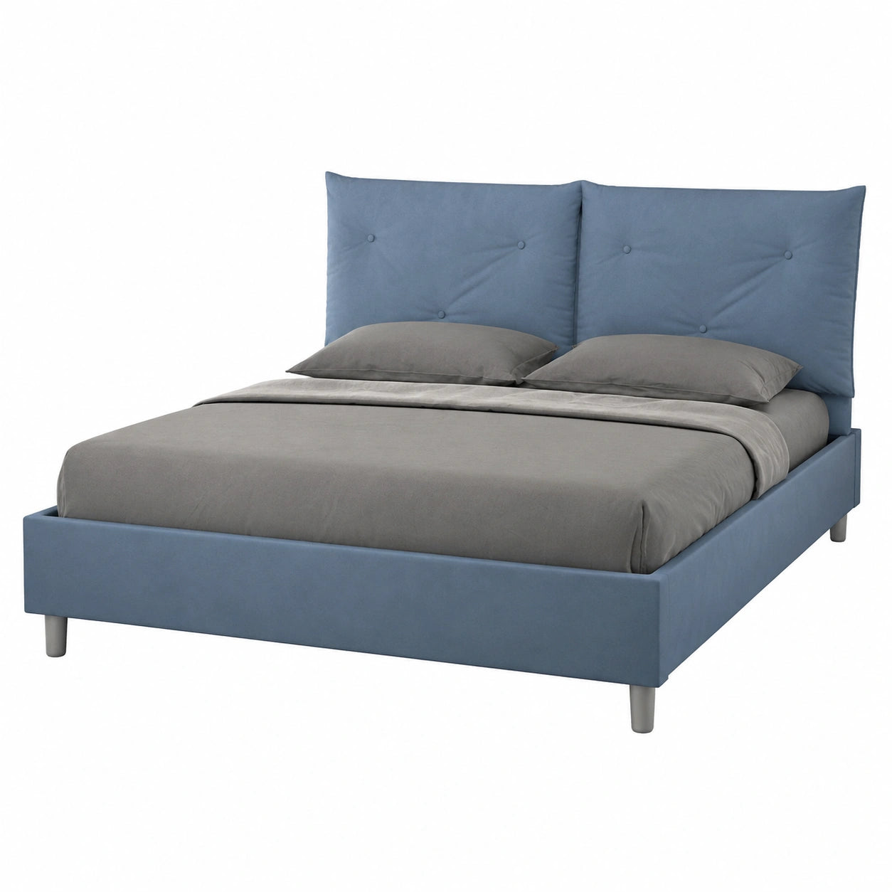 Letto matrimoniale imbottito blu in microfibra 150x210