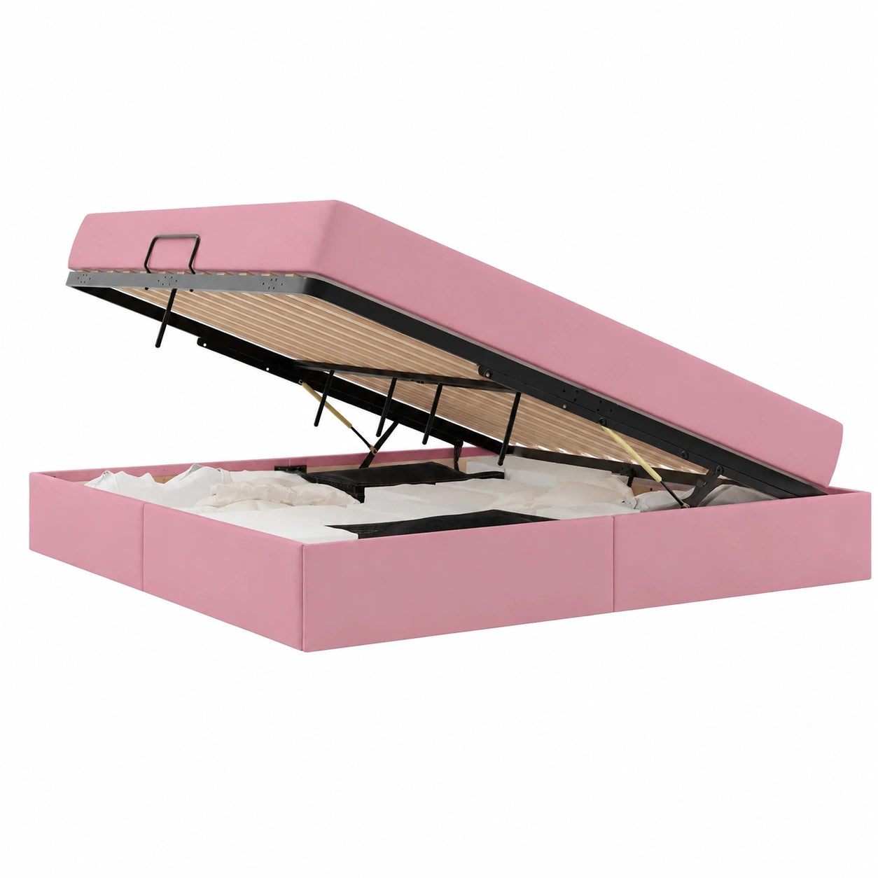 Letto Matrimoniale con Contenitore in Velluto Rosa 160 x 200 cm con Testiera Imbottita e Cassetti