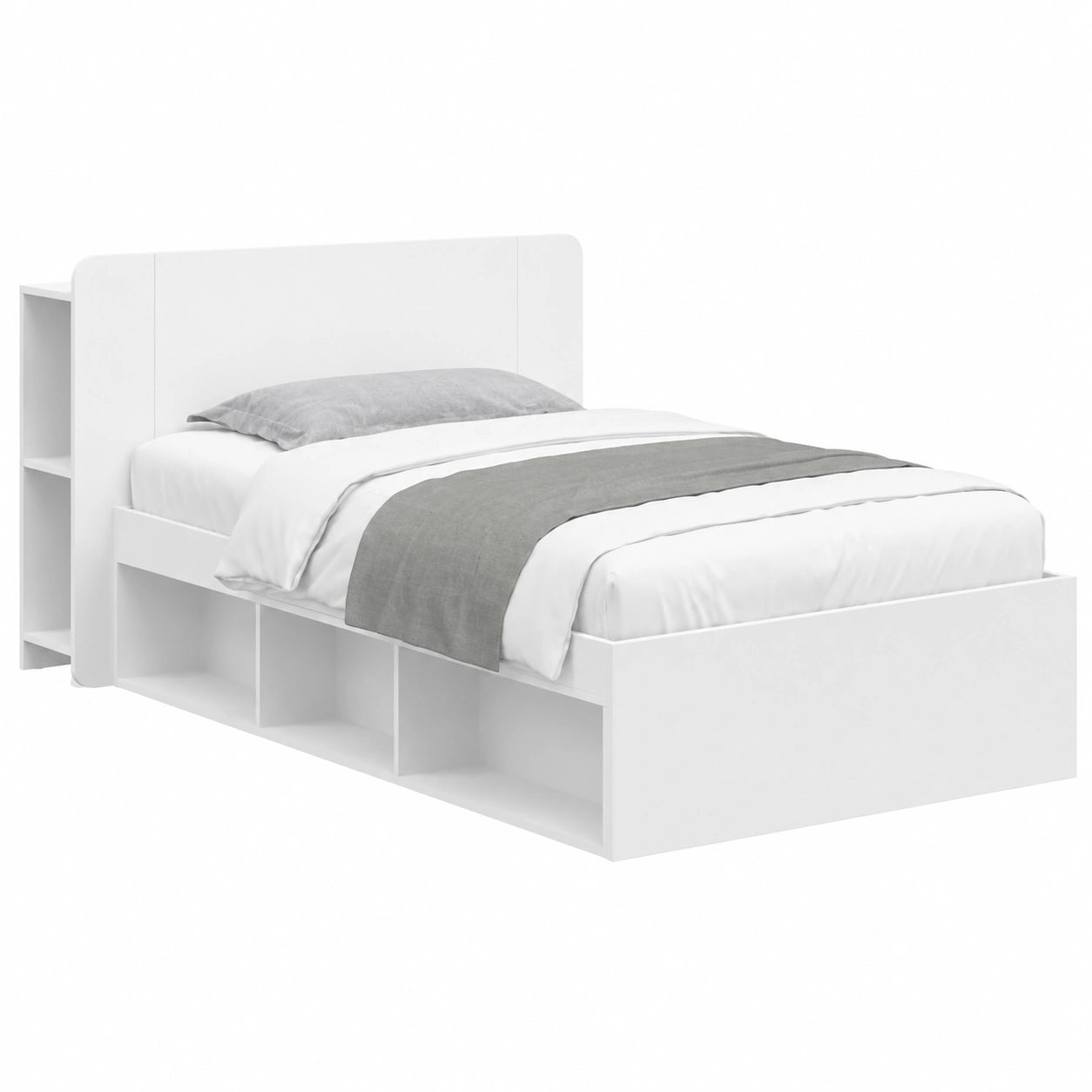 Struttura Letto Singolo con Contenitore e Testiera Bianca 90x200 cm