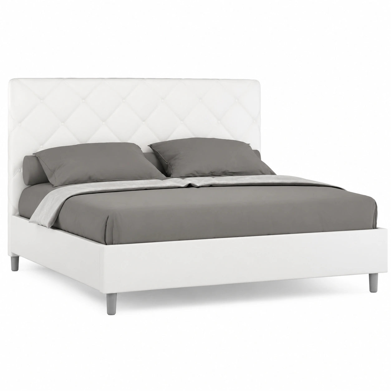 Letto matrimoniale imbottito in similpelle bianca 150x190 cm