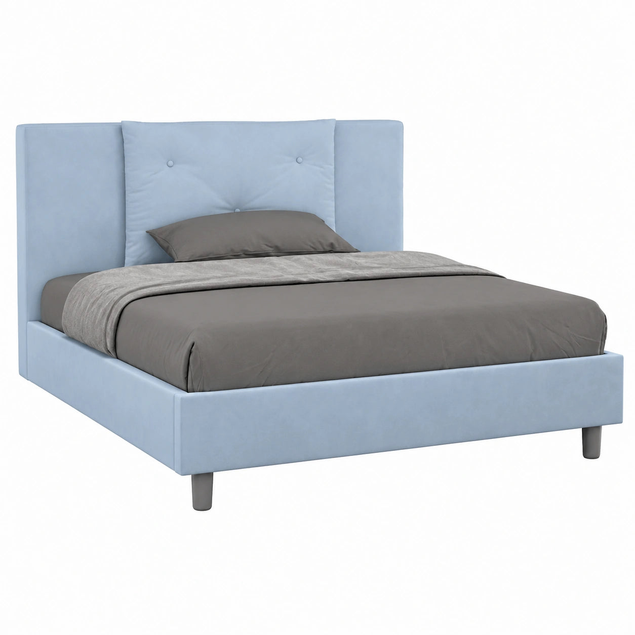Letto matrimoniale imbottito azzurro in microfibra 150x210 cm