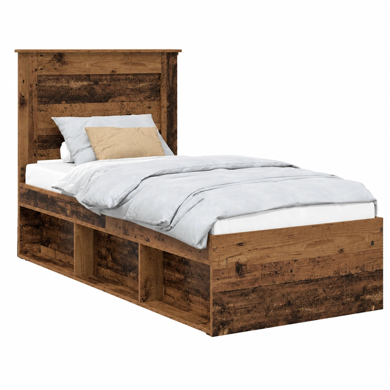 Letto singolo in pino massiccio con testiera e cassetto, 75x190 cm, stile moderno