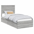 Letto Singolo con Contenitore in Legno Grigio Sonoma, 75x190 cm, Design Minimalista con Cassetti e Rete a Doghe, Ideale per Cameretta