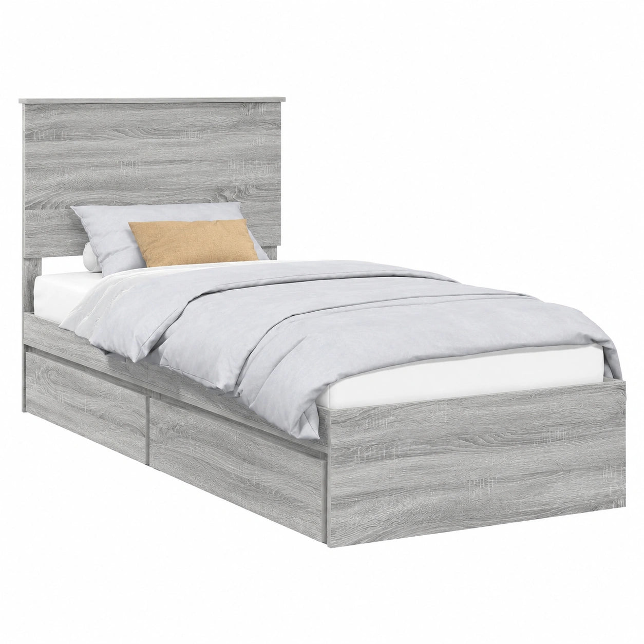 Letto Singolo con Contenitore in Legno Grigio Sonoma, 75x190 cm, Design Minimalista con Cassetti e Rete a Doghe, Ideale per Cameretta