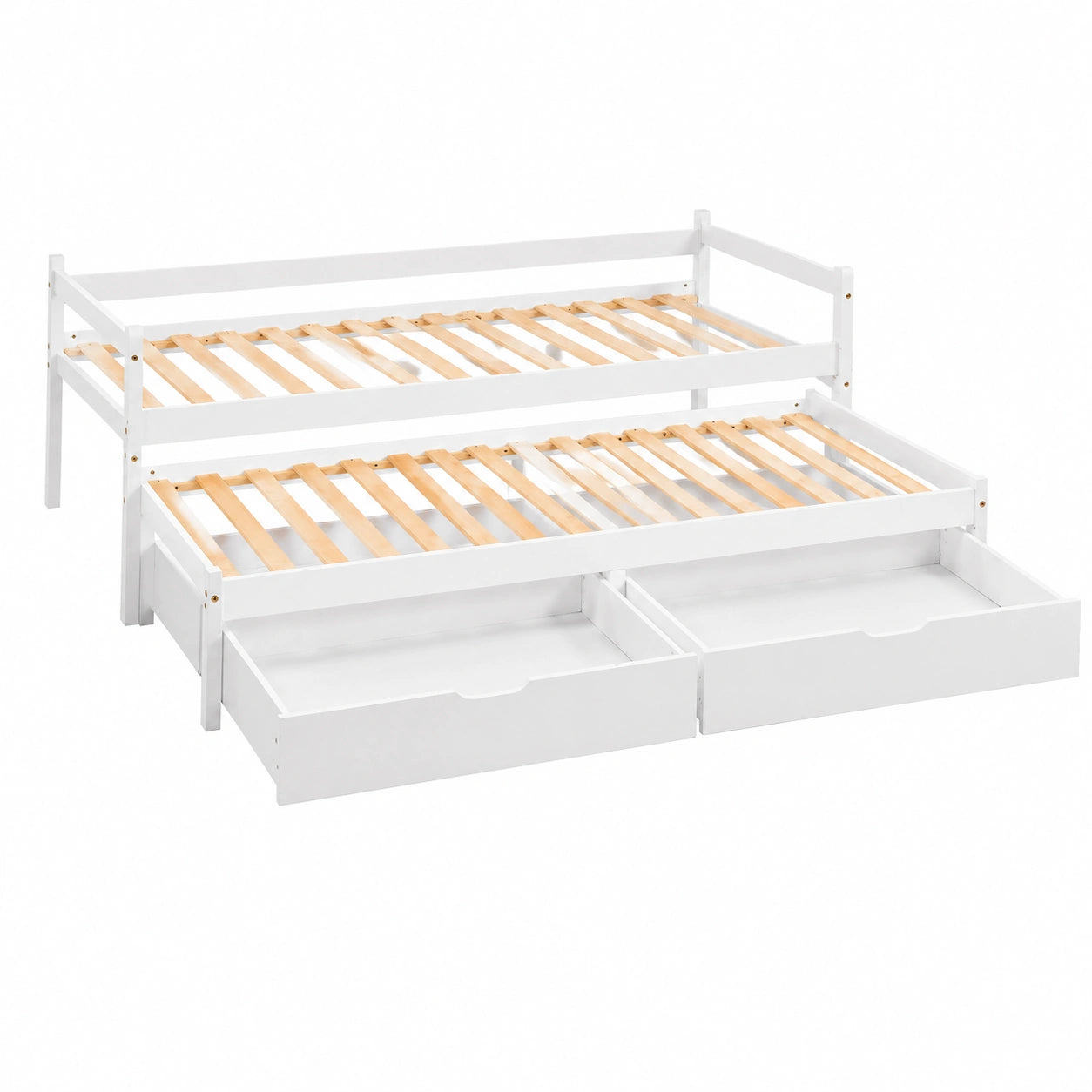 Divano Letto Multifunzionale con Cassetti in Legno Massiccio Bianco