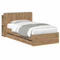 Letto singolo 80x200 cm con testiera e cassetti in legno, rovere Artisan