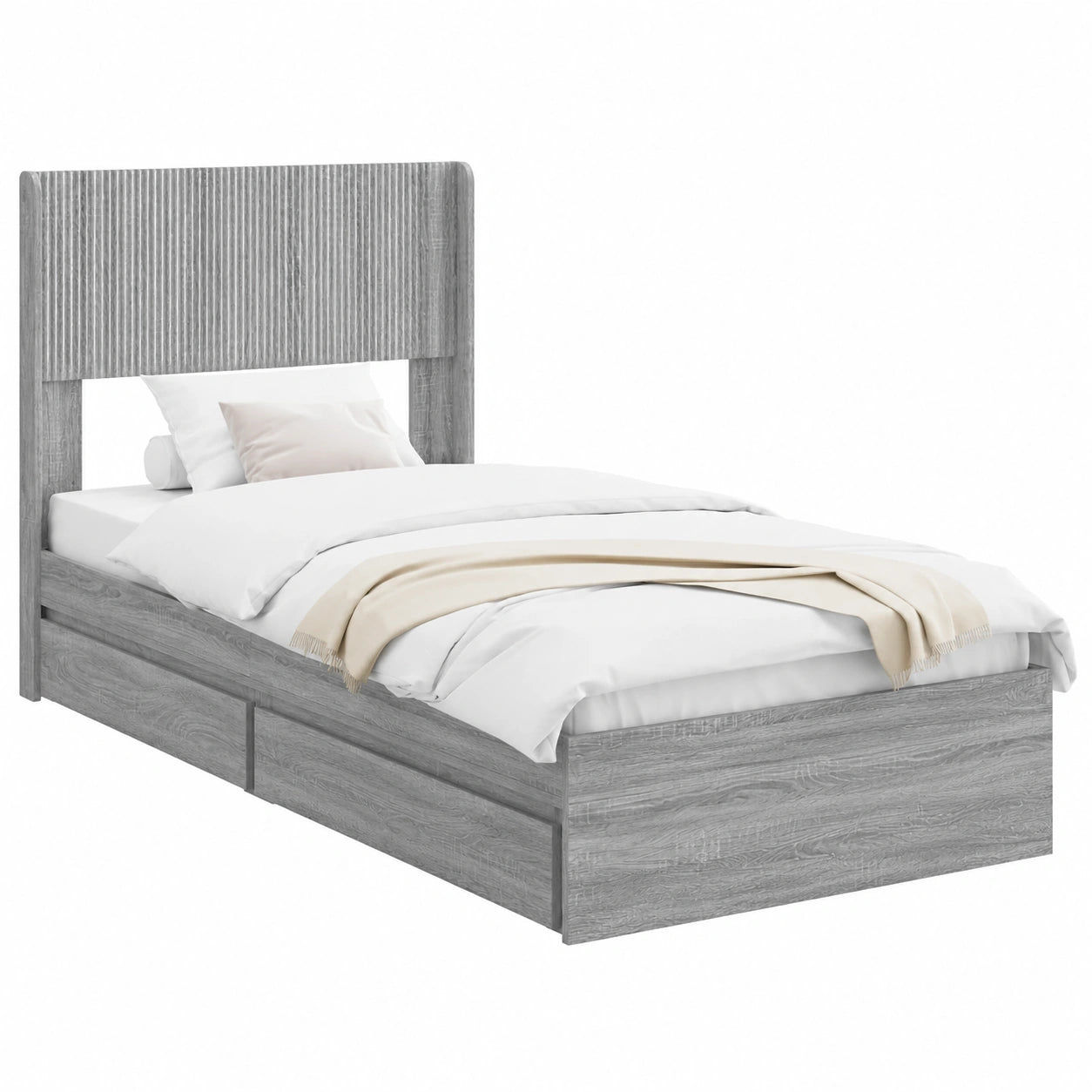 Letto Matrimoniale Contenitore Grigio Sonoma con Testiera e Cassetti