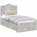 Letto singolo grigio cemento con testiera e contenitori 70x190 cm legno ingegnerizzato