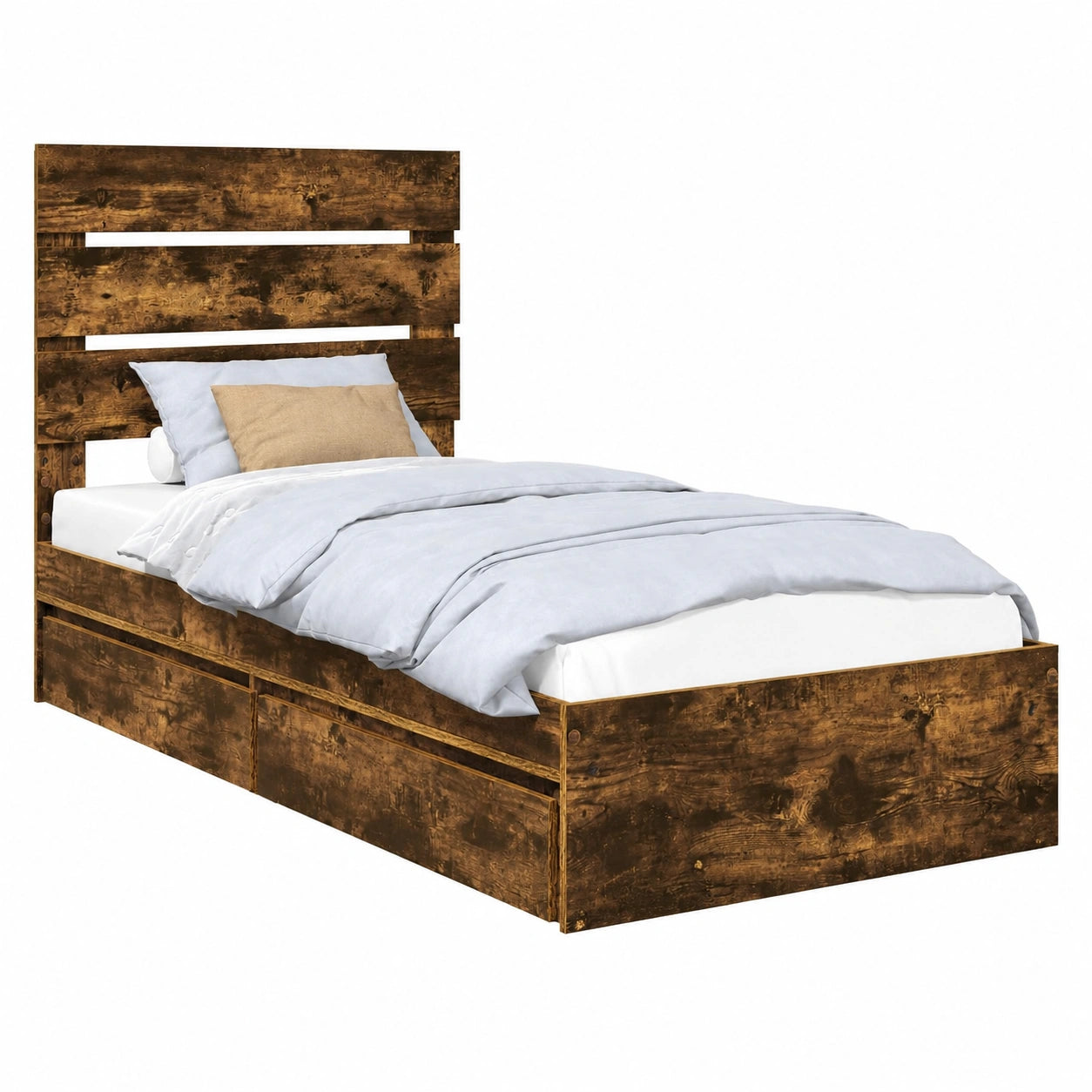 Letto Singolo in Rovere Fumè 90x200 cm con Cassetto Integrato