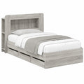 Letto singolo salvaspazio 80x200 cm con cassetti e testiera, struttura in legno grigio sonoma