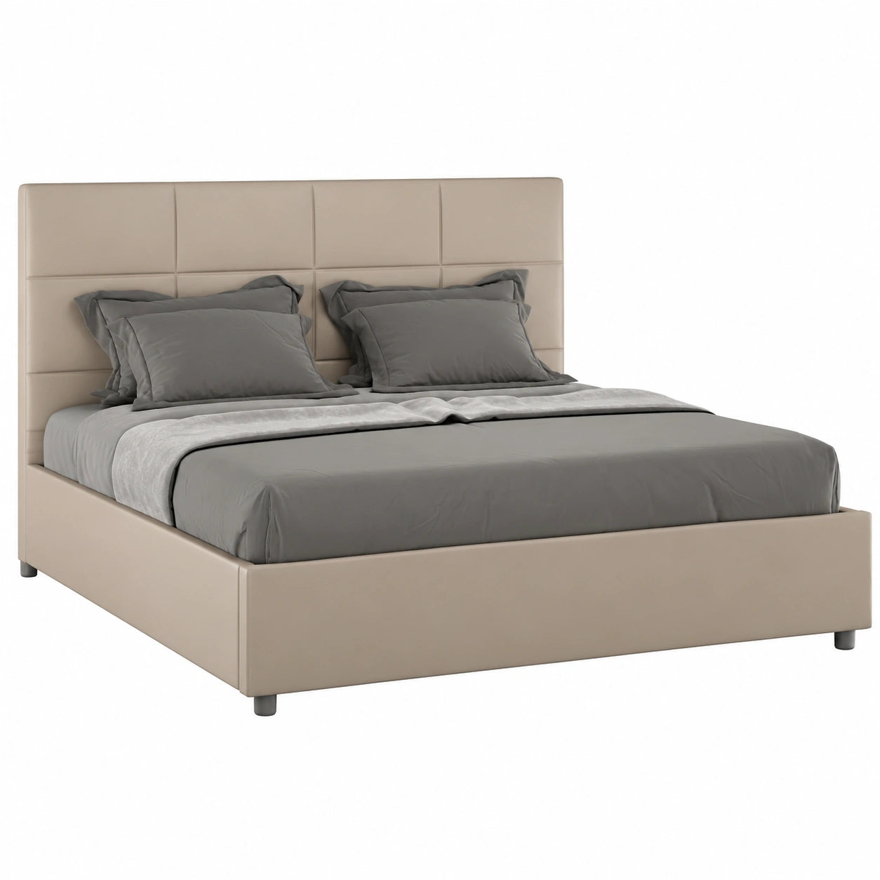 Letto matrimoniale imbottito 150x190 in similpelle color tortora