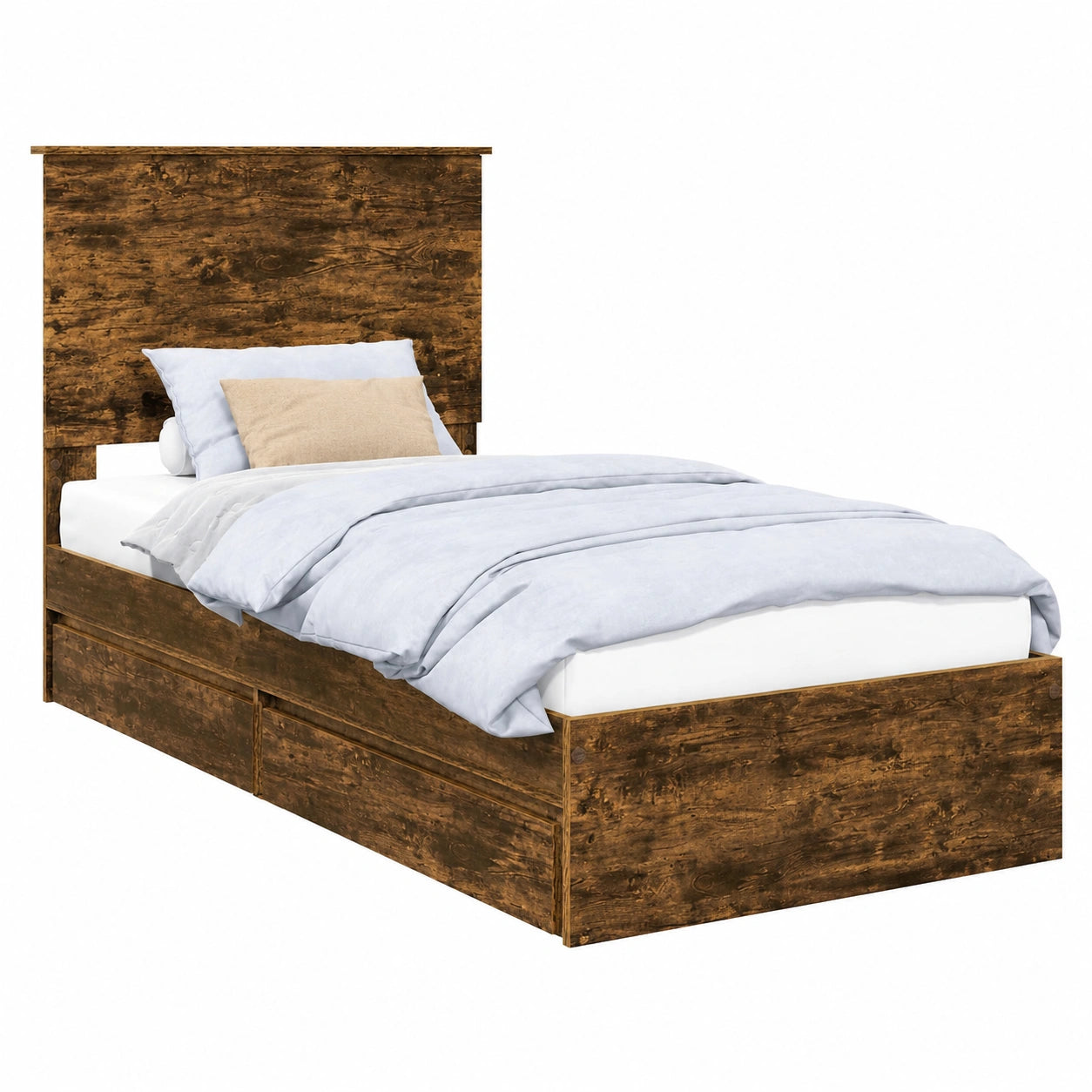 Letto Singolo Contenitore Rovere Fumé 90x200 cm con Cassetti e Rete a Doghe