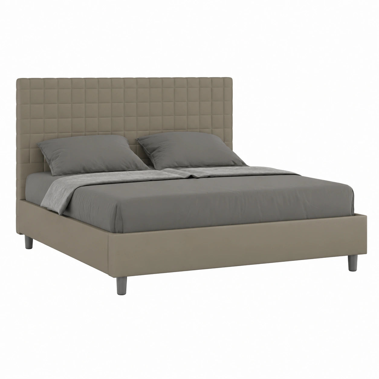 Letto matrimoniale imbottito in similpelle cappuccino con rete 150x210