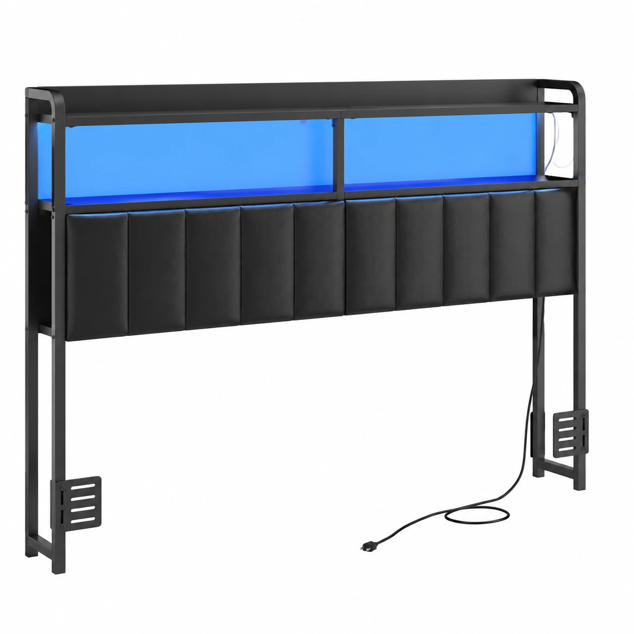 Aheaplus Testiera Queen Size con LED, USB e Contenitore in Pelle Nera