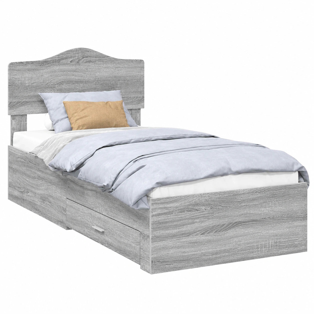 Letto Singolo Moderno con Cassetto in Legno Grigio 70x190 cm