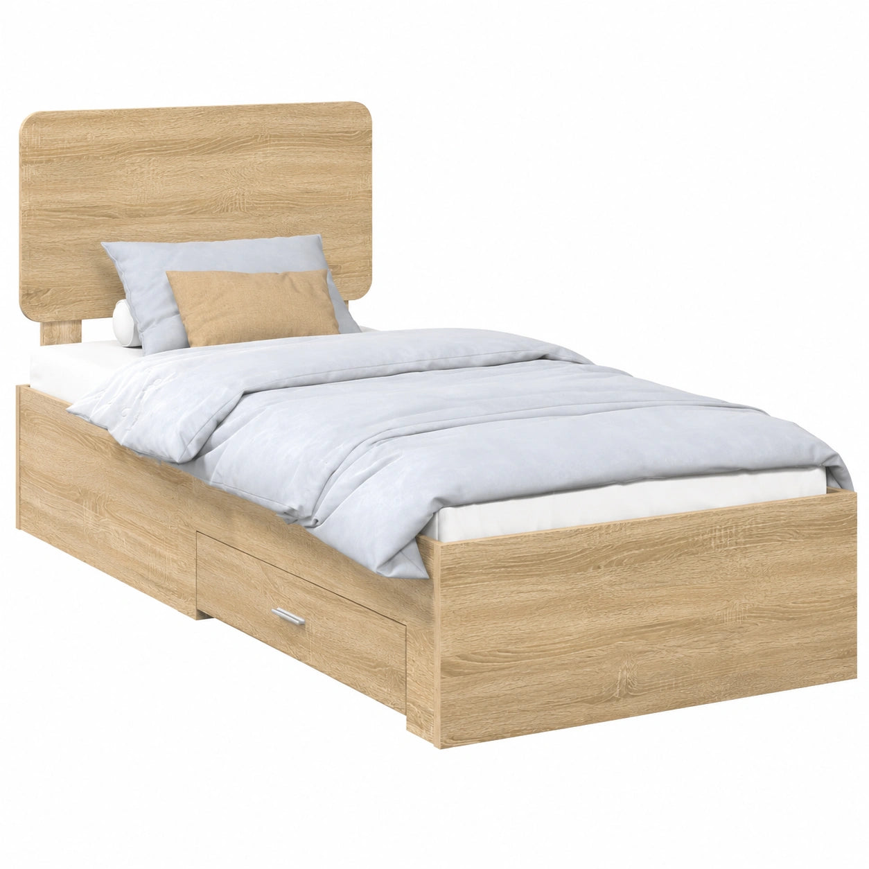 Letto Singolo Rovere Sonoma con Contenitore e Testiera, 75x190 cm, con Cassetti per Cameretta