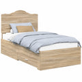 Letto Singolo Rovere Sonoma 90x190 cm con Contenitore e Cassetti, Struttura Moderna in Legno Multistrato con Testiera, Facile Montaggio