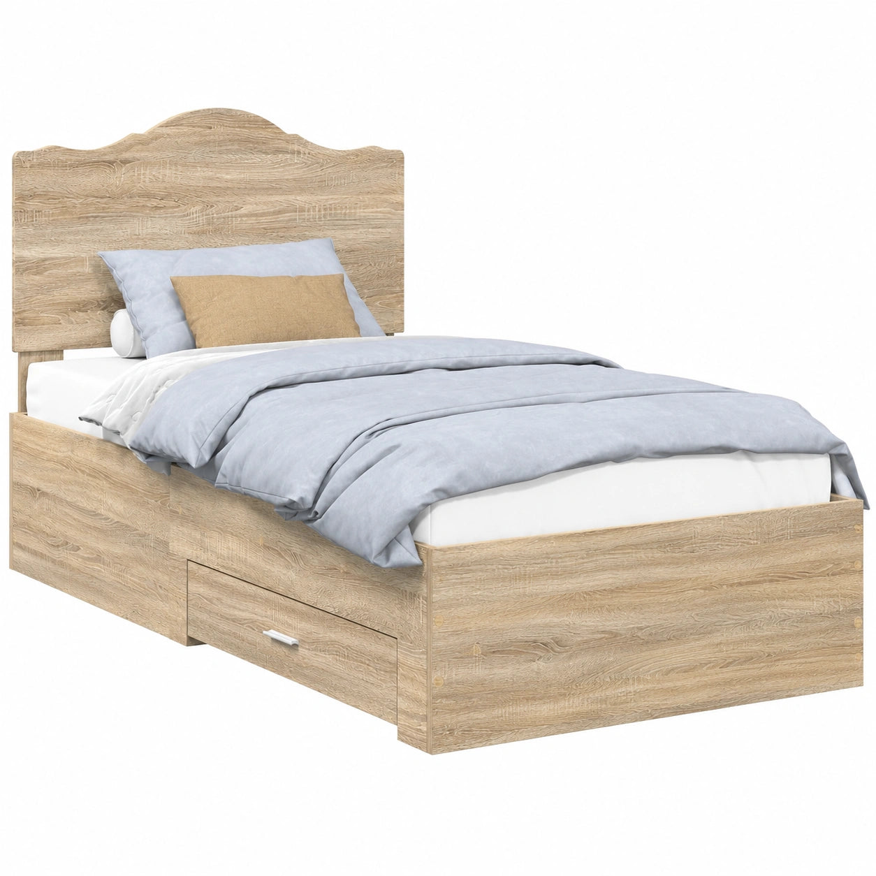Letto Singolo Rovere Sonoma 90x190 cm con Contenitore e Cassetti, Struttura Moderna in Legno Multistrato con Testiera, Facile Montaggio