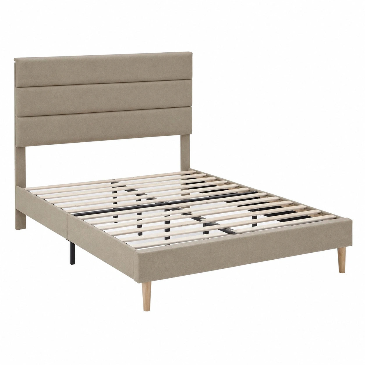 Letto Imbottito Aroma in Beige con Rete in Legno 150x190 cm