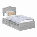 Letto Singolo Moderno 90x200 cm con Contenitore e Testiera, Struttura Legno Grigio con Cassetti