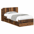 Letto Singolo in Legno Anticato con Cassetti e Testiera, 75 x 190 cm, Stile Moderno con Spazio di Archiviazione