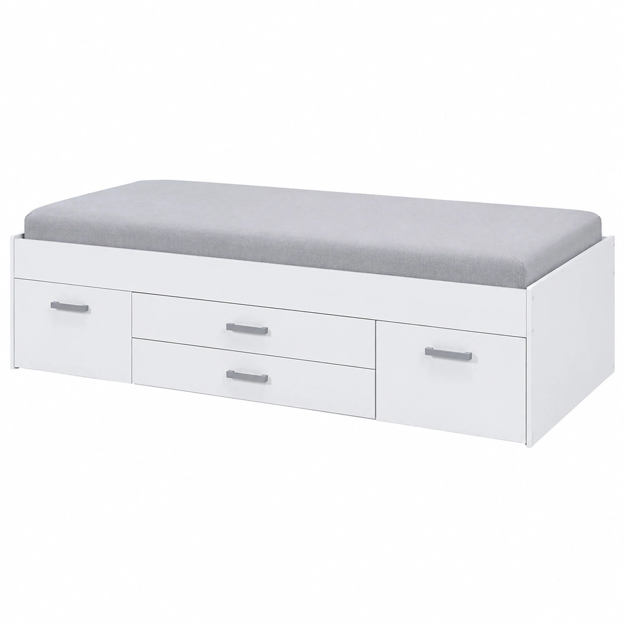 Letto Singolo Funzionale con Contenitore e Cassetti, Bianco Laccato, Ranya 90x200 cm