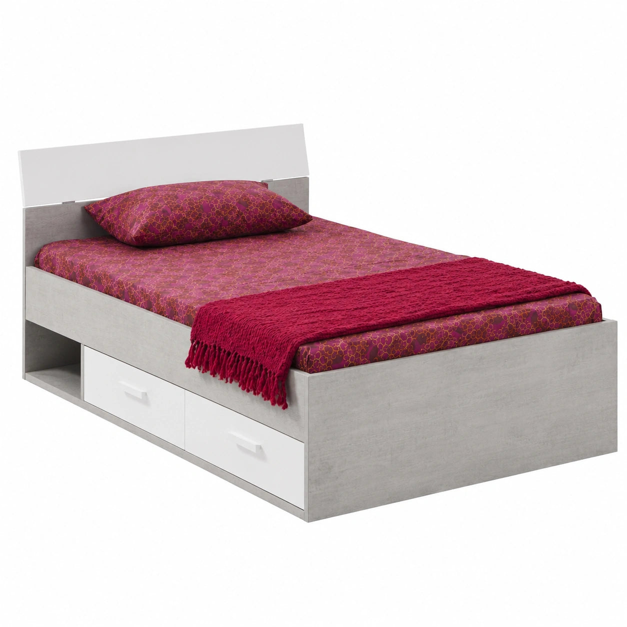 Letto Singolo MIPIACE con Contenitori e Scomparto, 96,4x87x206 cm, Cemento/Bianco, Made in Italy