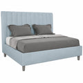 Letto matrimoniale imbottito in microfibra azzurra 150x210