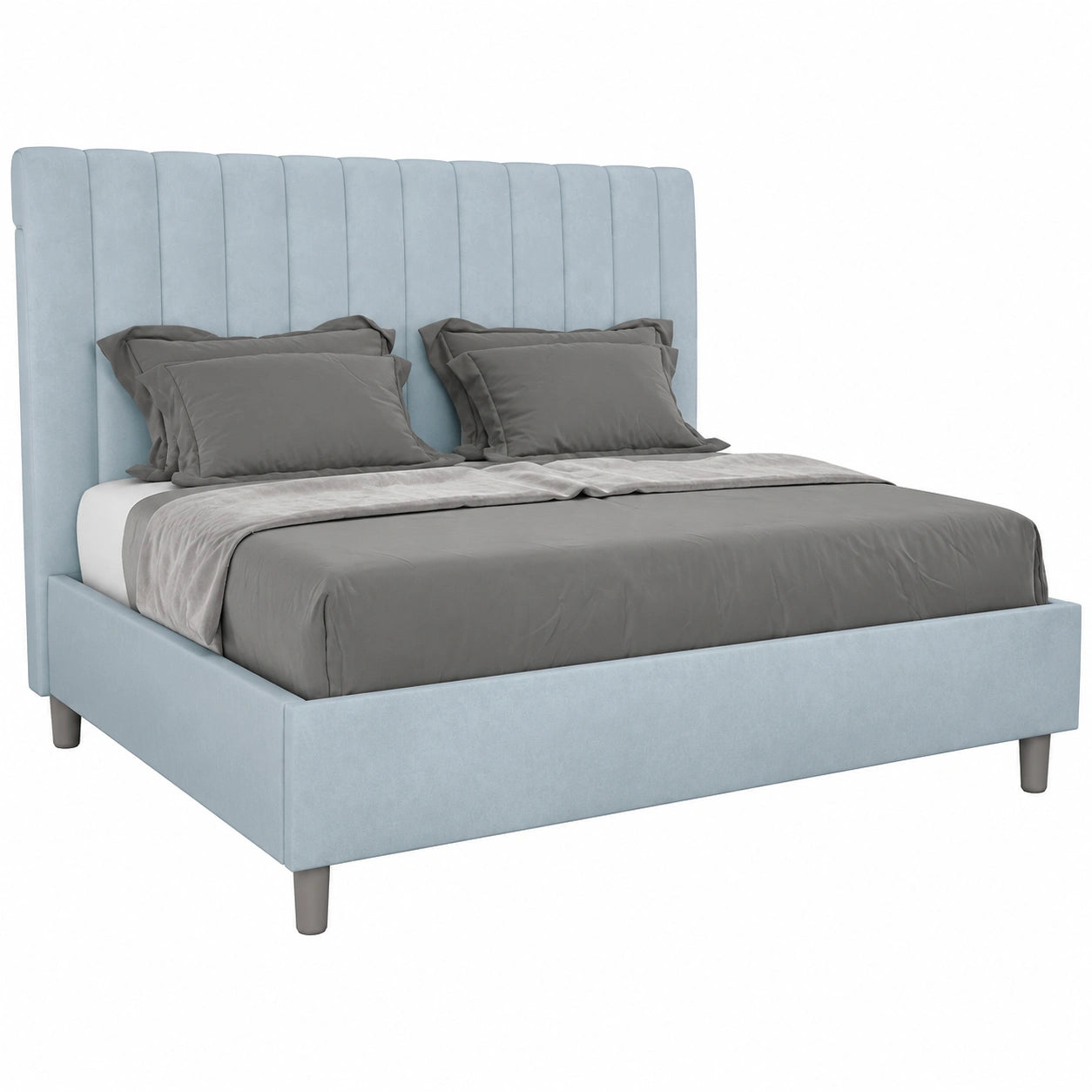 Letto matrimoniale imbottito in microfibra azzurra 150x210