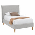 Letto Singolo in Legno con Testata e Rivestimento in Tessuto, Grigio Chiaro, Modello Parigi, 90x200 cm