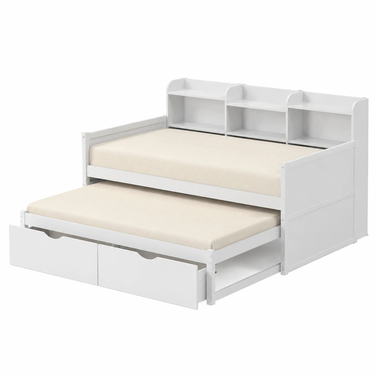 Divano Letto Singolo in Legno Bianco con Spazio di Stoccaggio e USB